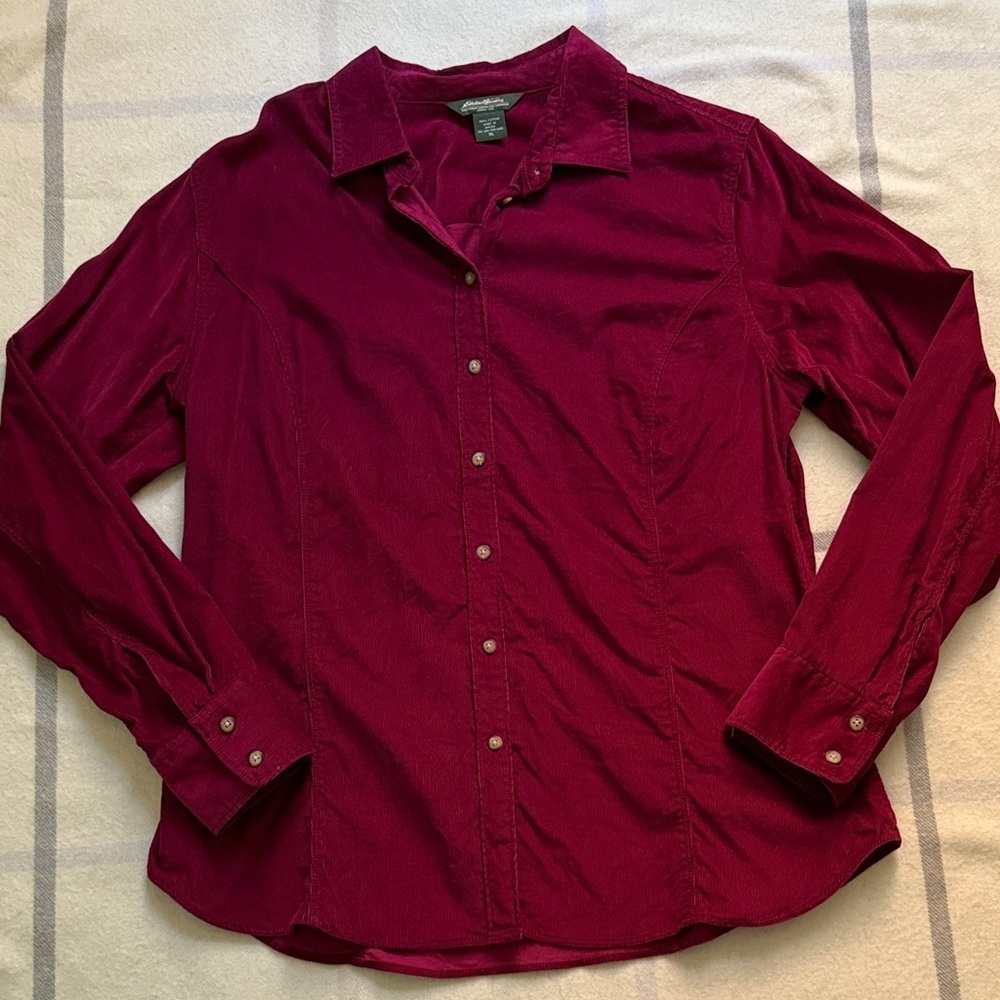 Eddie Bauer Burgundy Corduroy Button Up Shirt